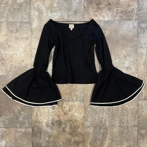 torn by ronny kobo black extra wide bell sleeve y2k top size small